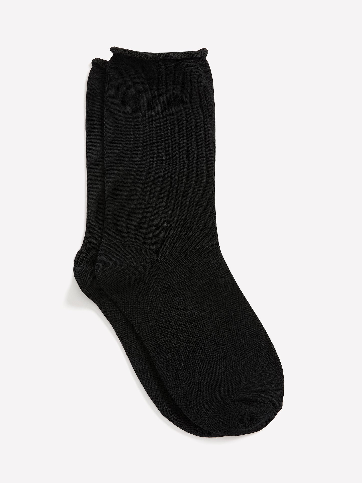 Black Basic Rolled-Edge Crew Socks