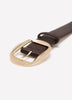 Brown Faux Leather Wide Denim Belt with Oval Plaque Buckle