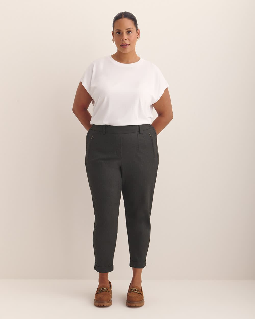 Petite, Striped Ponte de Roma Tapered-Leg Pant