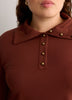 Loose French Terry Tunic Top with Buttoned Johnny Collar