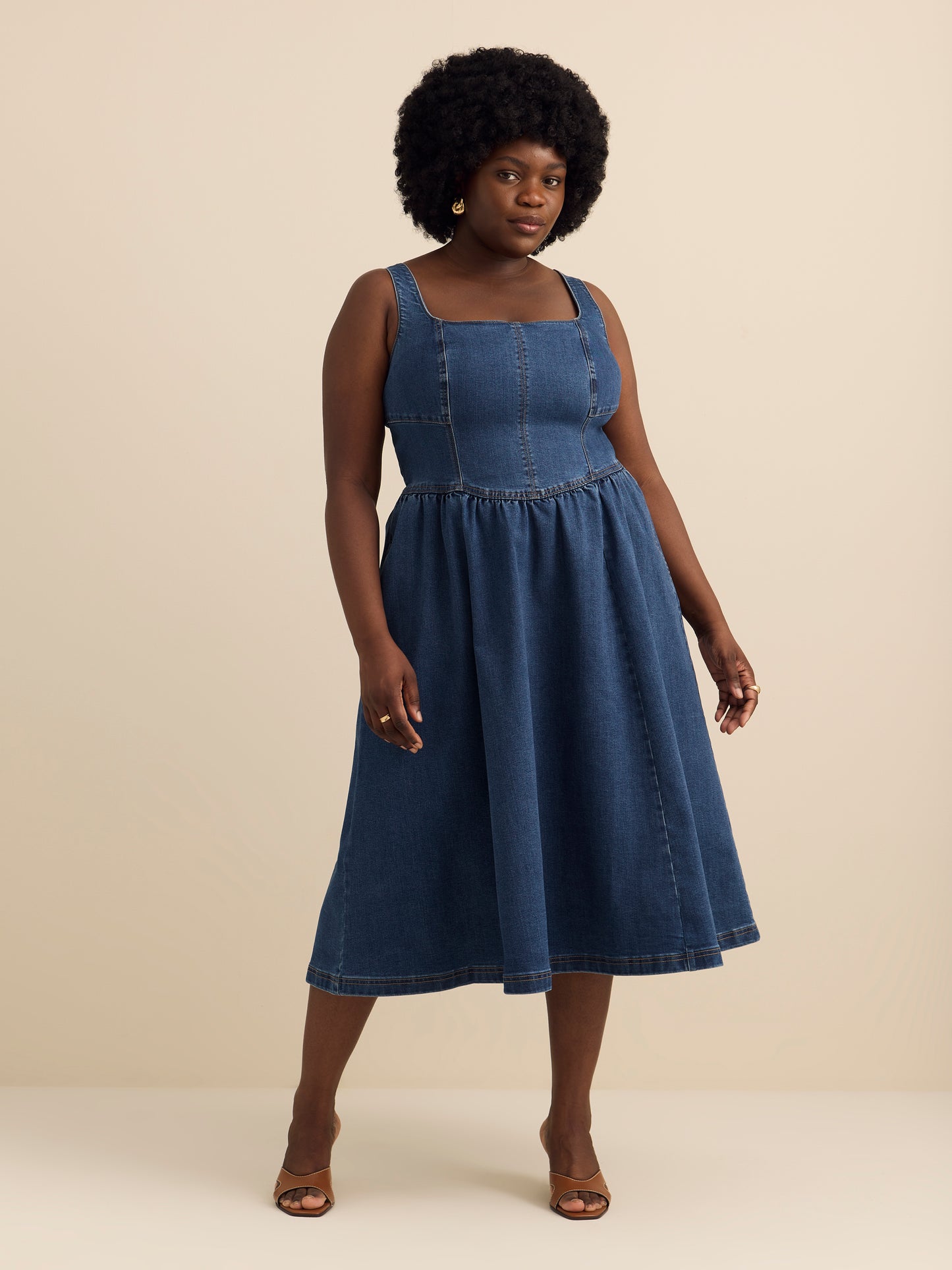 Square-Neck Sleeveless Denim Dress - Addition Elle