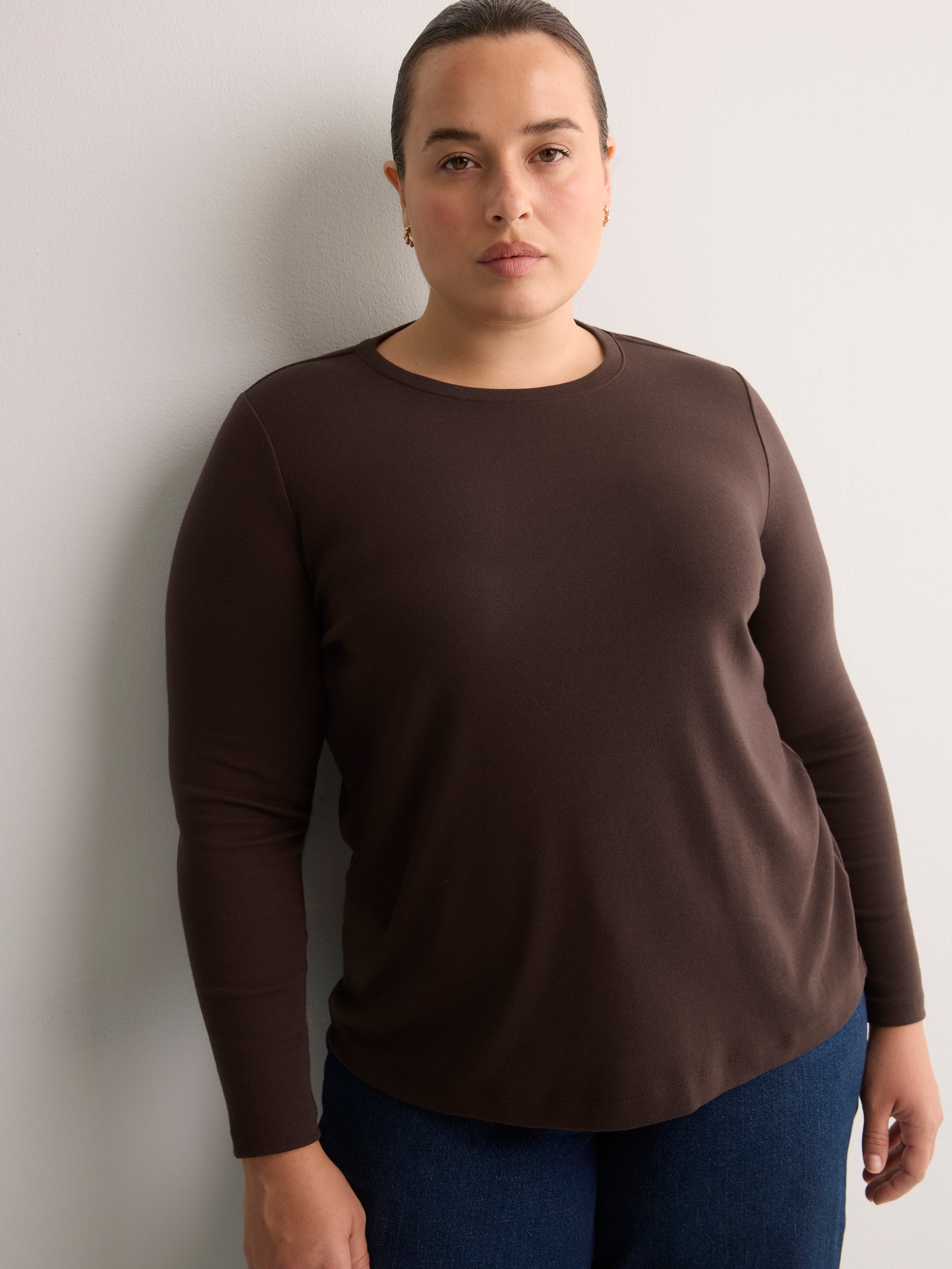 Fitted Long-Sleeve Rib Knit Tee