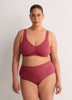 Wireless Red Ribbed Cotton Bra with Picot Trim - tiVOGLIO