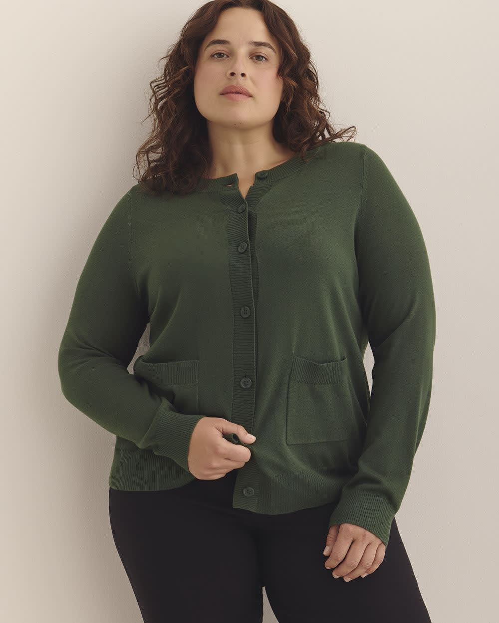 Cardigan boutonné à col rond en mélange de coton, tissu responsable