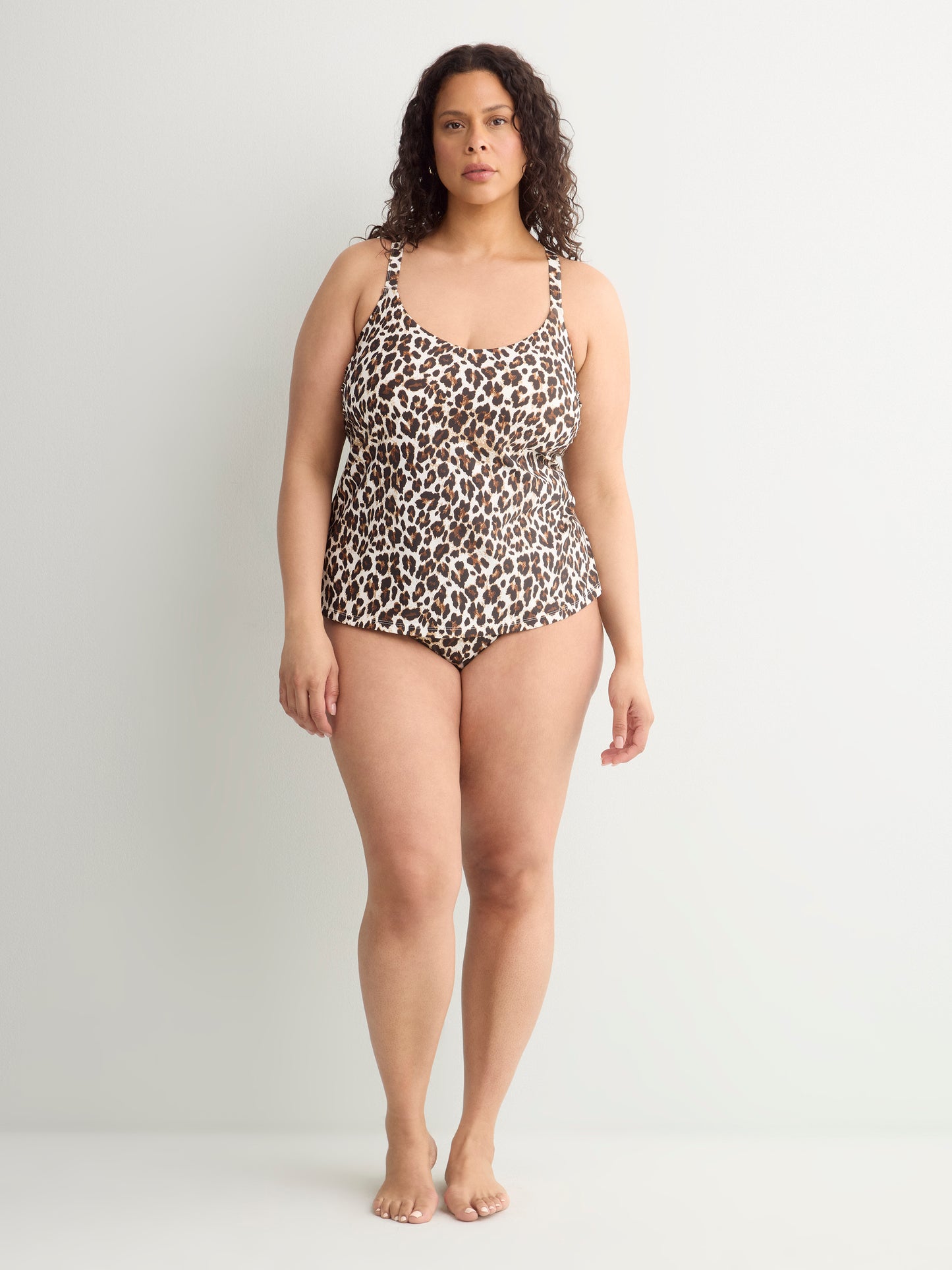 Haut de tankini léopard à encolure en V avec anneau au dos