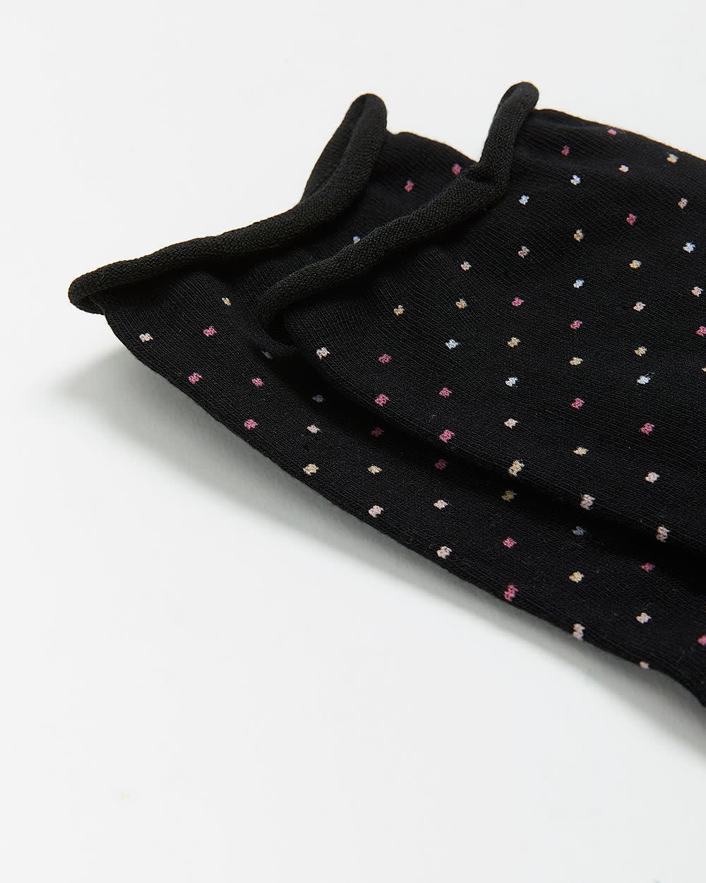 Black Rolled Edge Crew Sock with Dotted Print