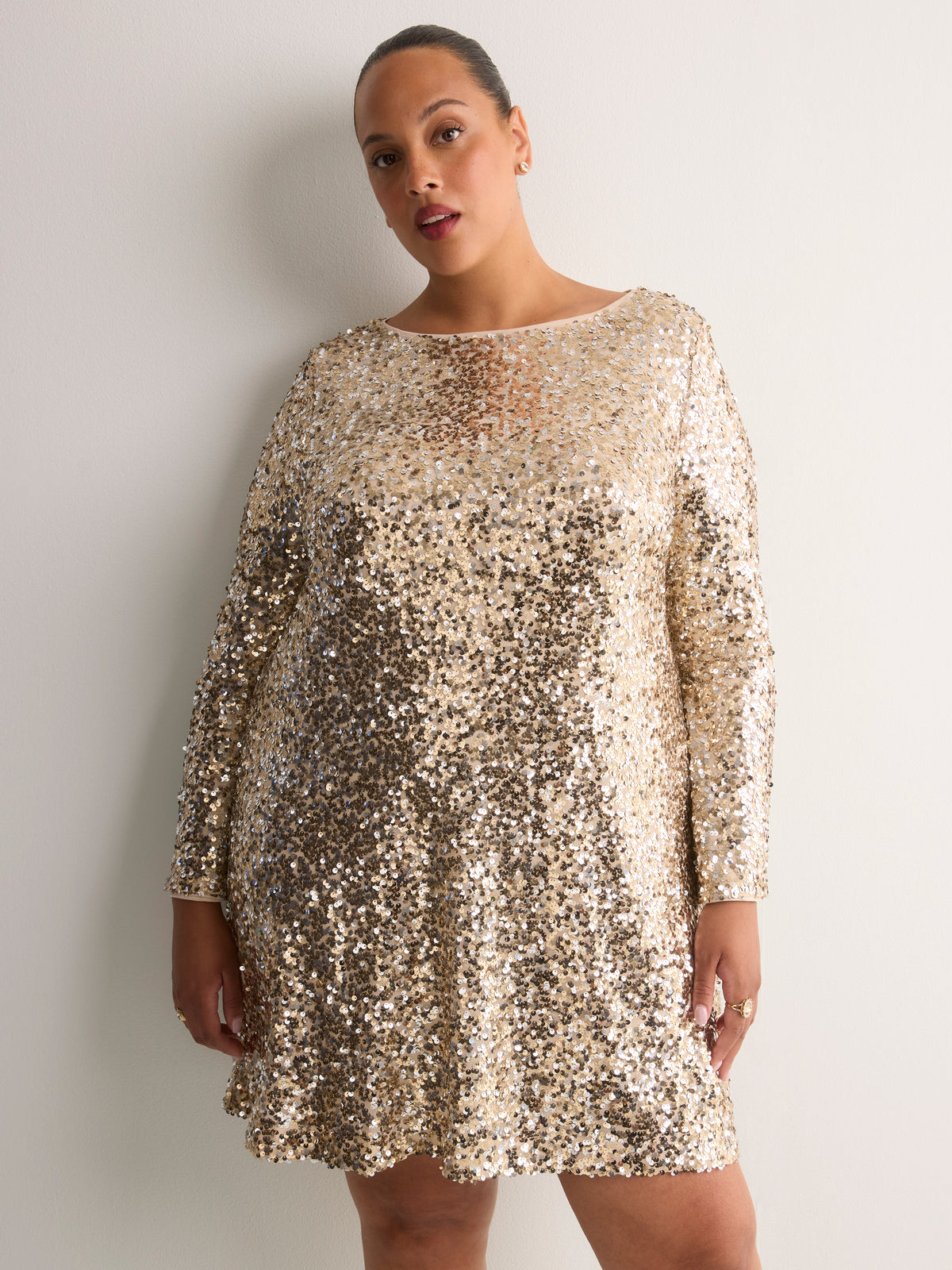 Short Boat-Neck Sequin Dress