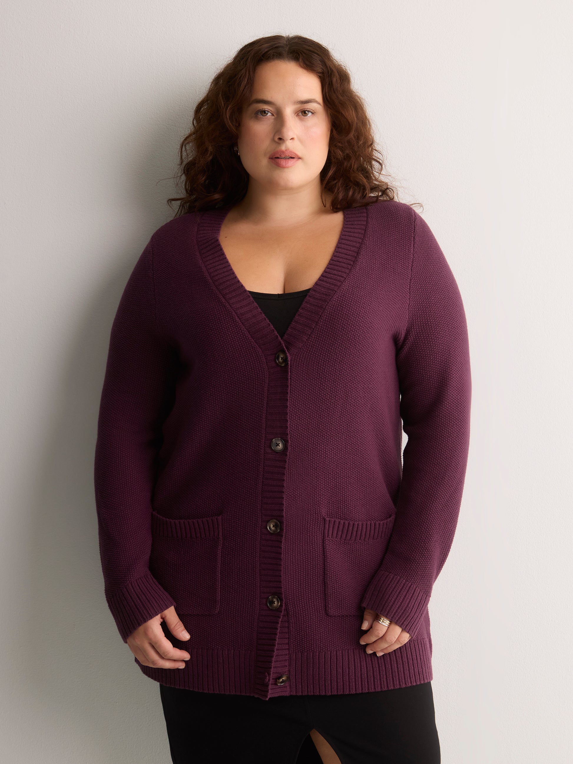 Straight-Fit V-Neck Tunic Cardigan