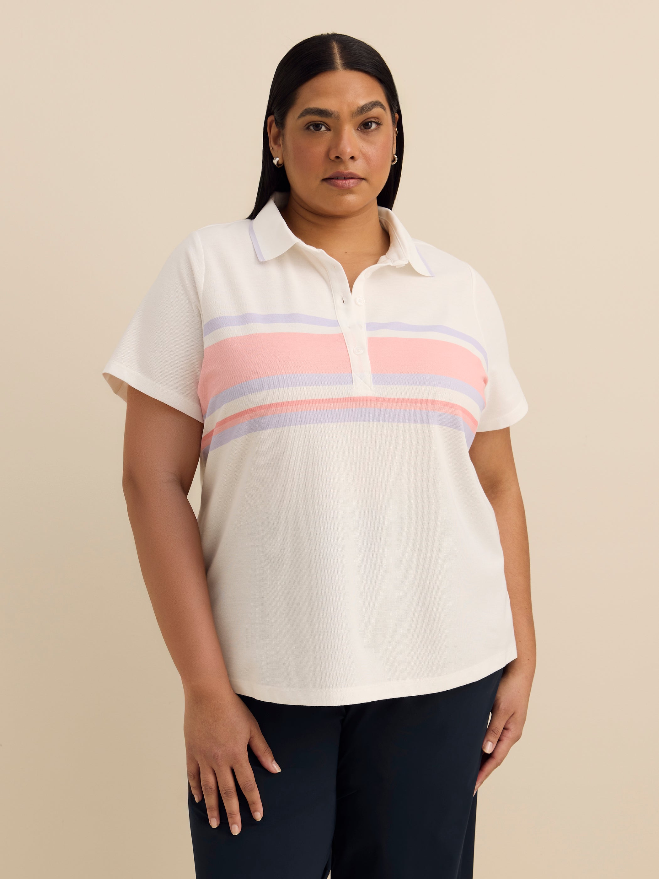 Short-Sleeve Pique Polo with Ribbed Collar - Active Zone