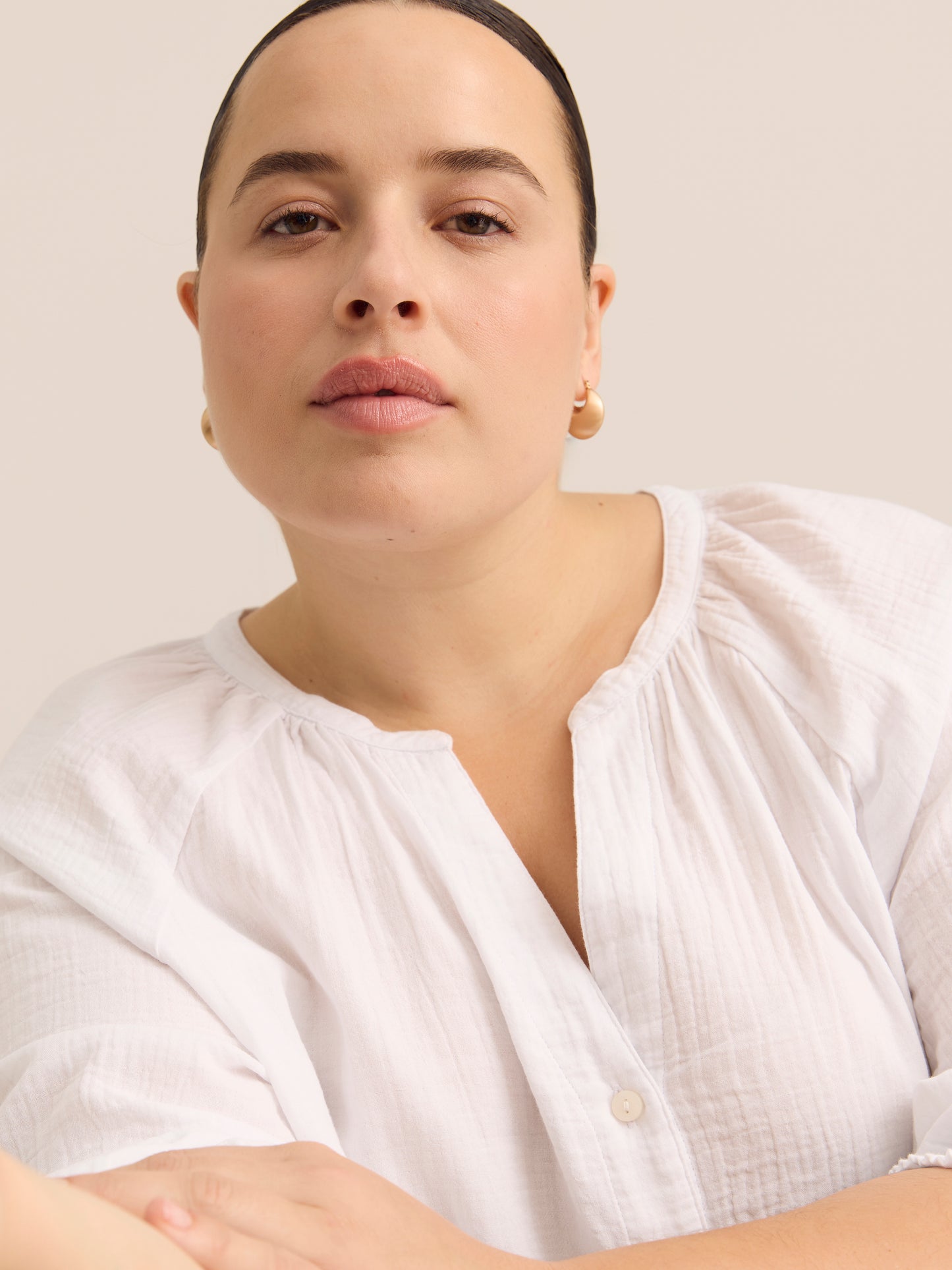 Cotton A-Line Notch-Neckline Blouse