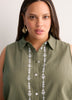 Sleeveless Buttoned-Down Shirt with Embroidery Placket