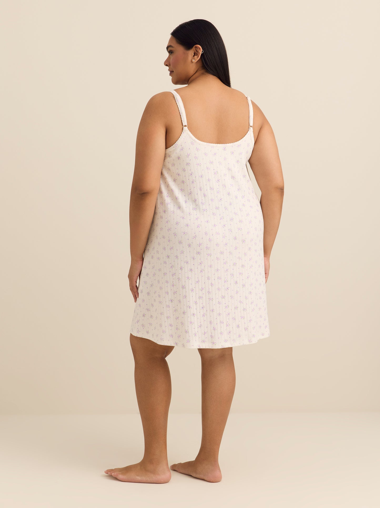 White Sleeveless Floral Print Pointelle Nighty - ti Voglio