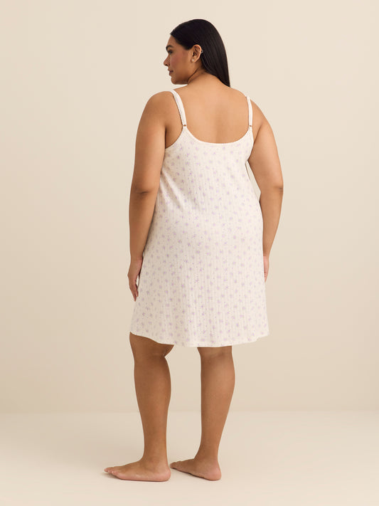 White Sleeveless Floral Print Pointelle Nighty - ti Voglio
