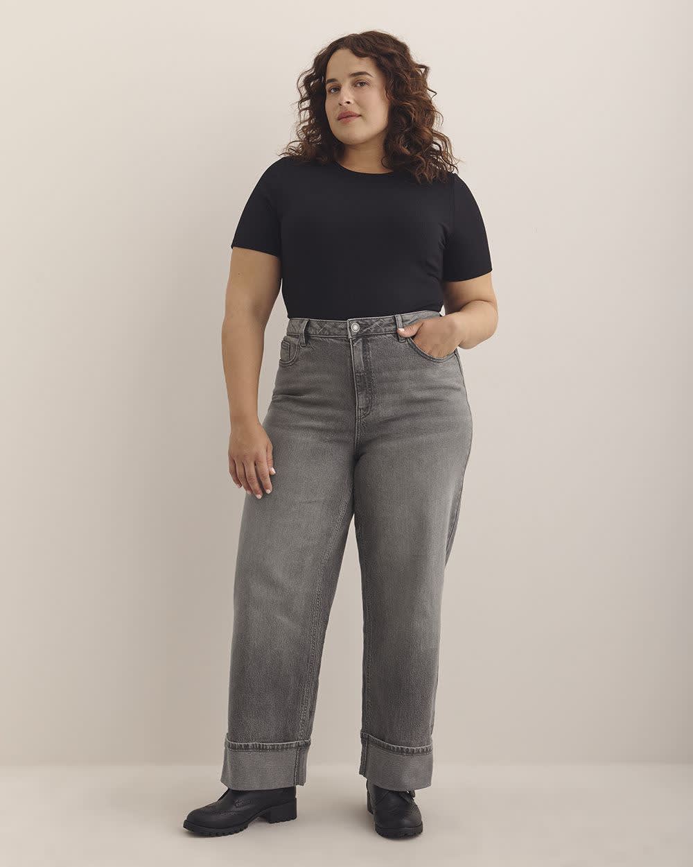 Jean gris taille haute à jambe large repliée - d/C JEANS