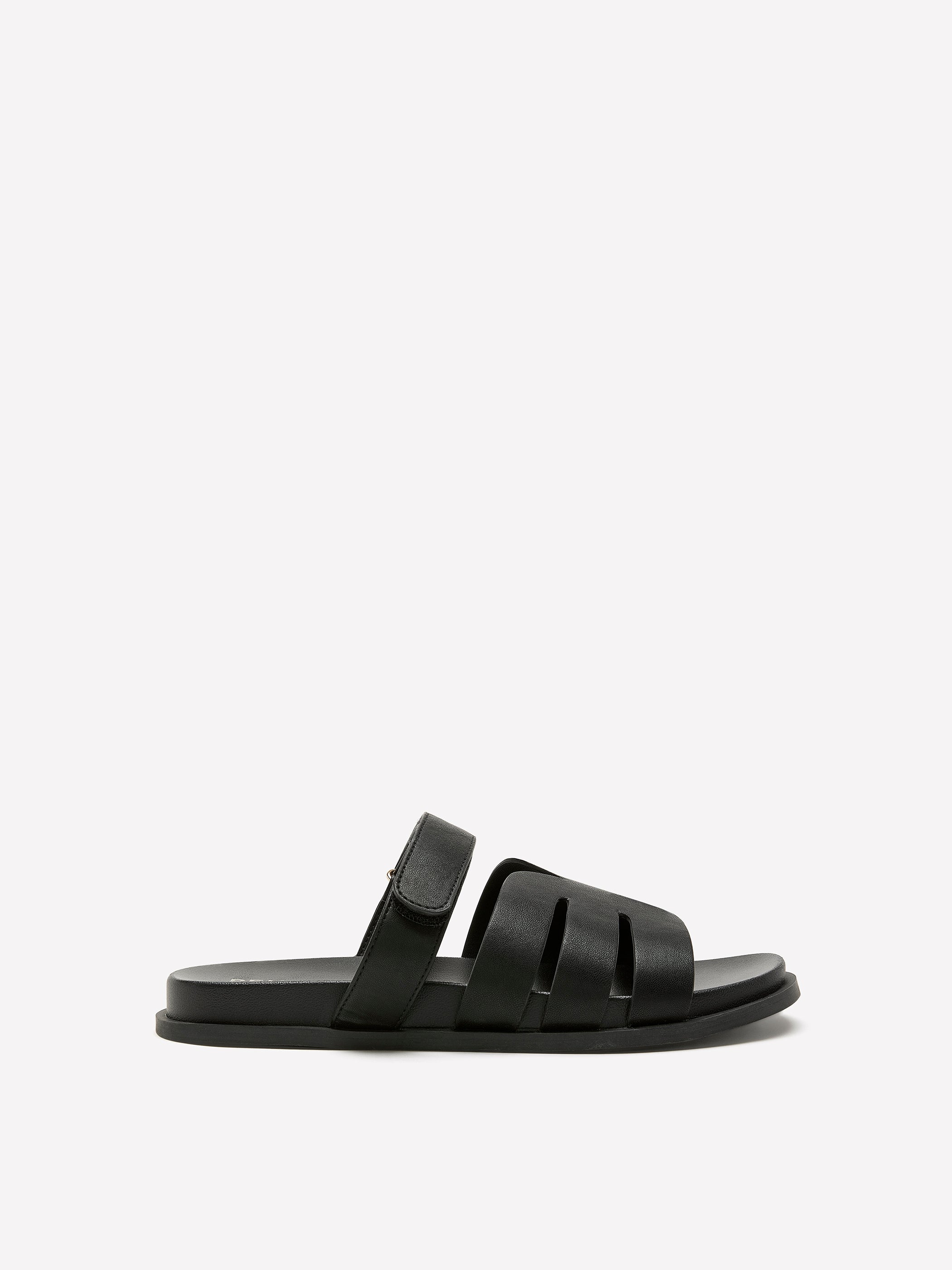 Wide Width, Dream Black Faux-Leather Footbed H-Band Flat Sandal