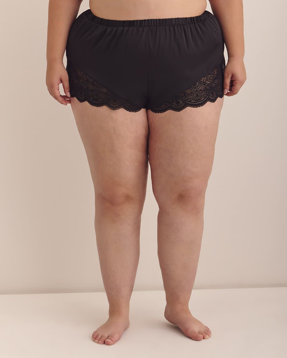 Boxer en satin noir sexy avec dentelle - Déesse Collection