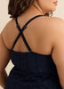 Navy Blue Eyelet-Textured Front-Tie Swim Dress