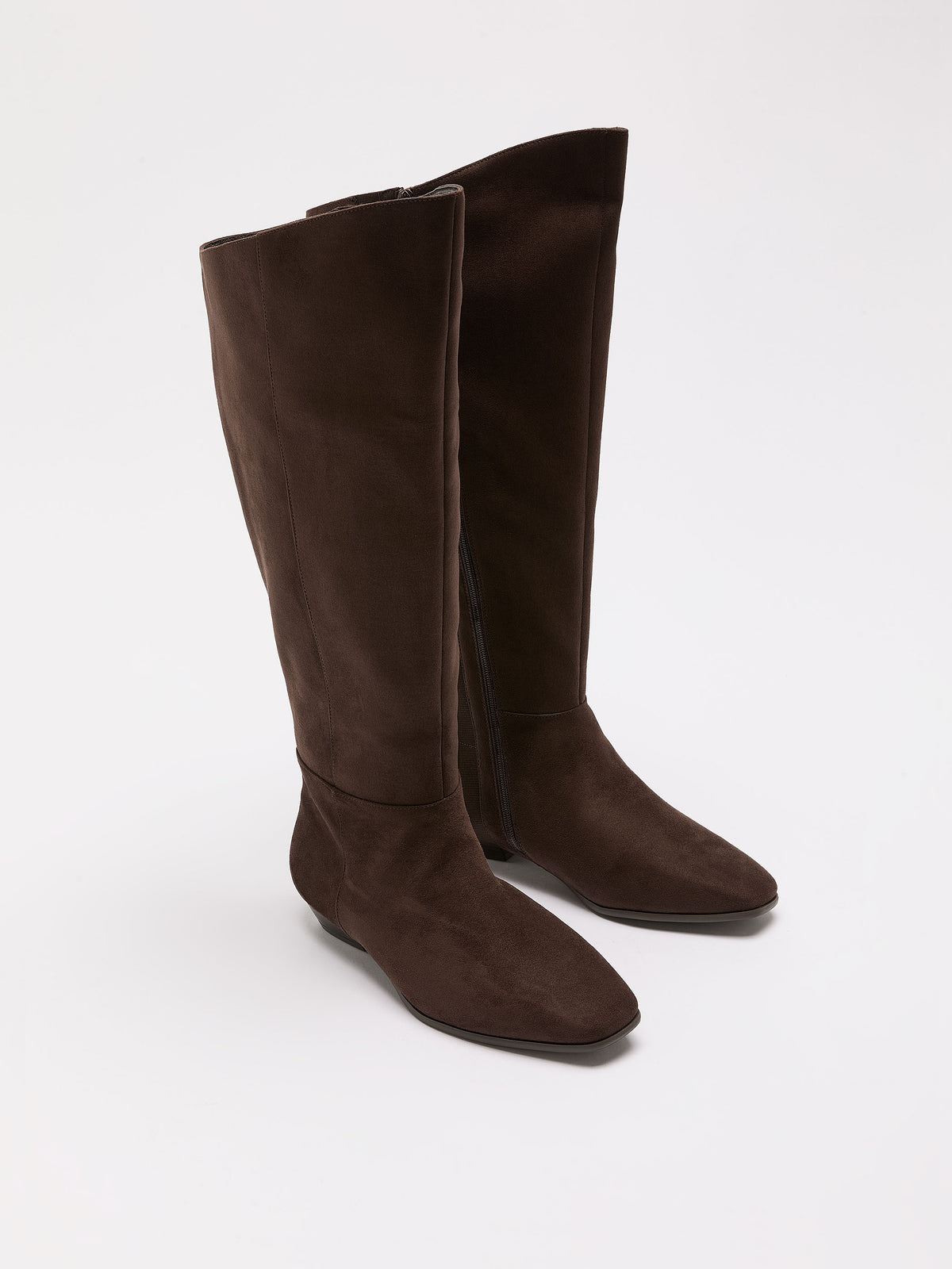 Extra Wide Width, Brown Tall Faux Suede Low-Heel Boot