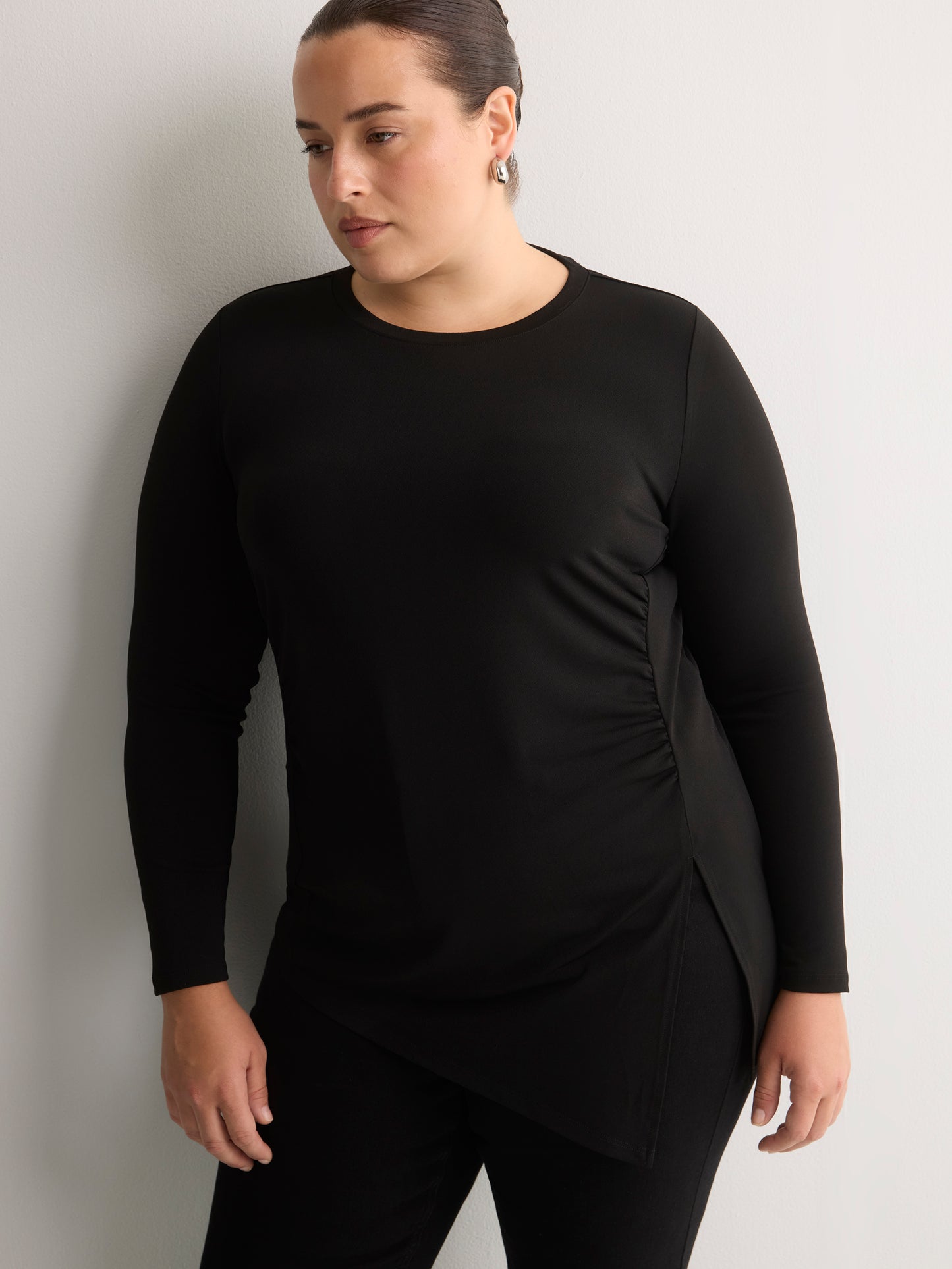 Asymmetric Ruched Knit Shirt