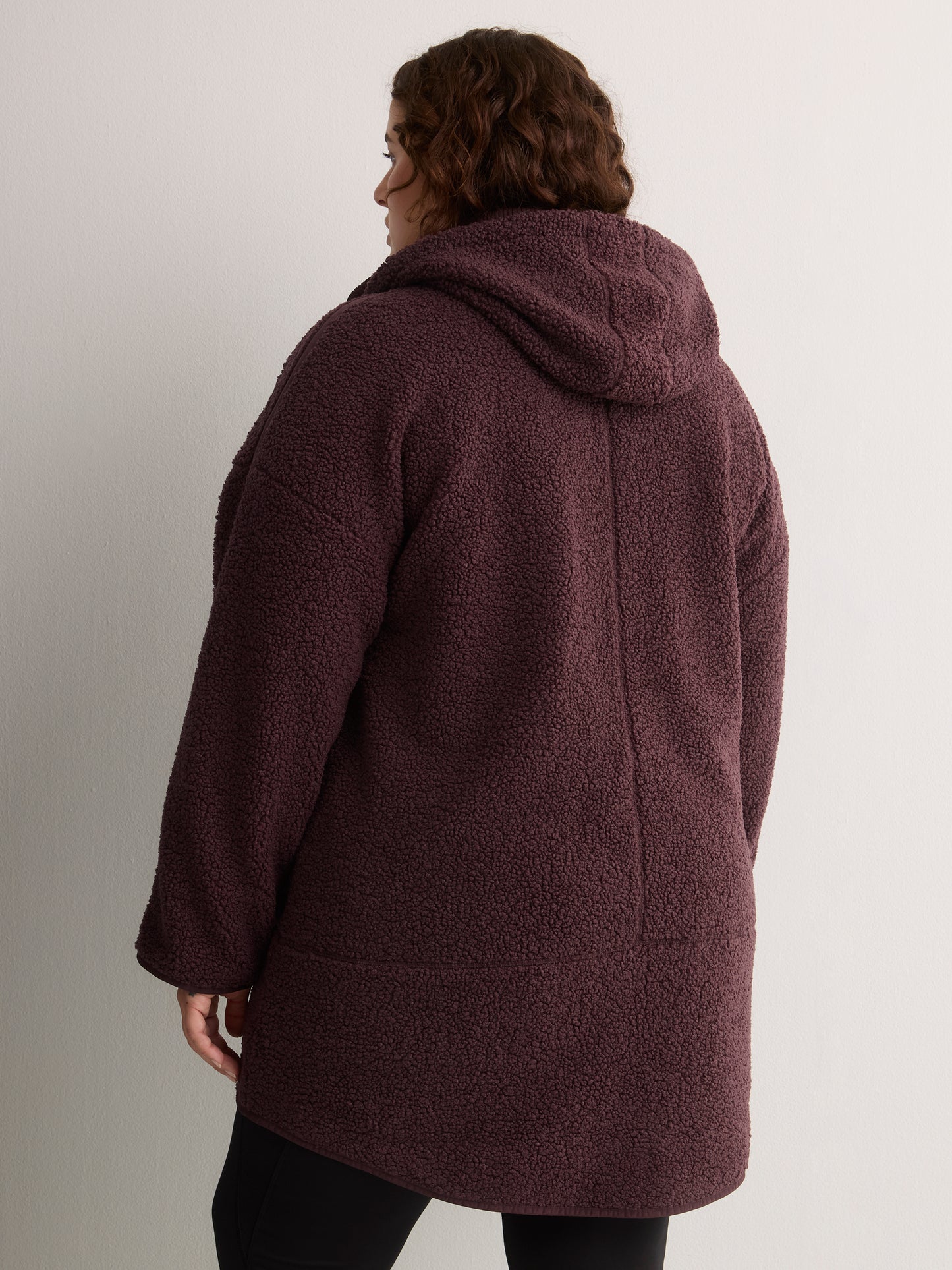 Long Hooded Mock-Neck Sherpa Jacket - Active Zone