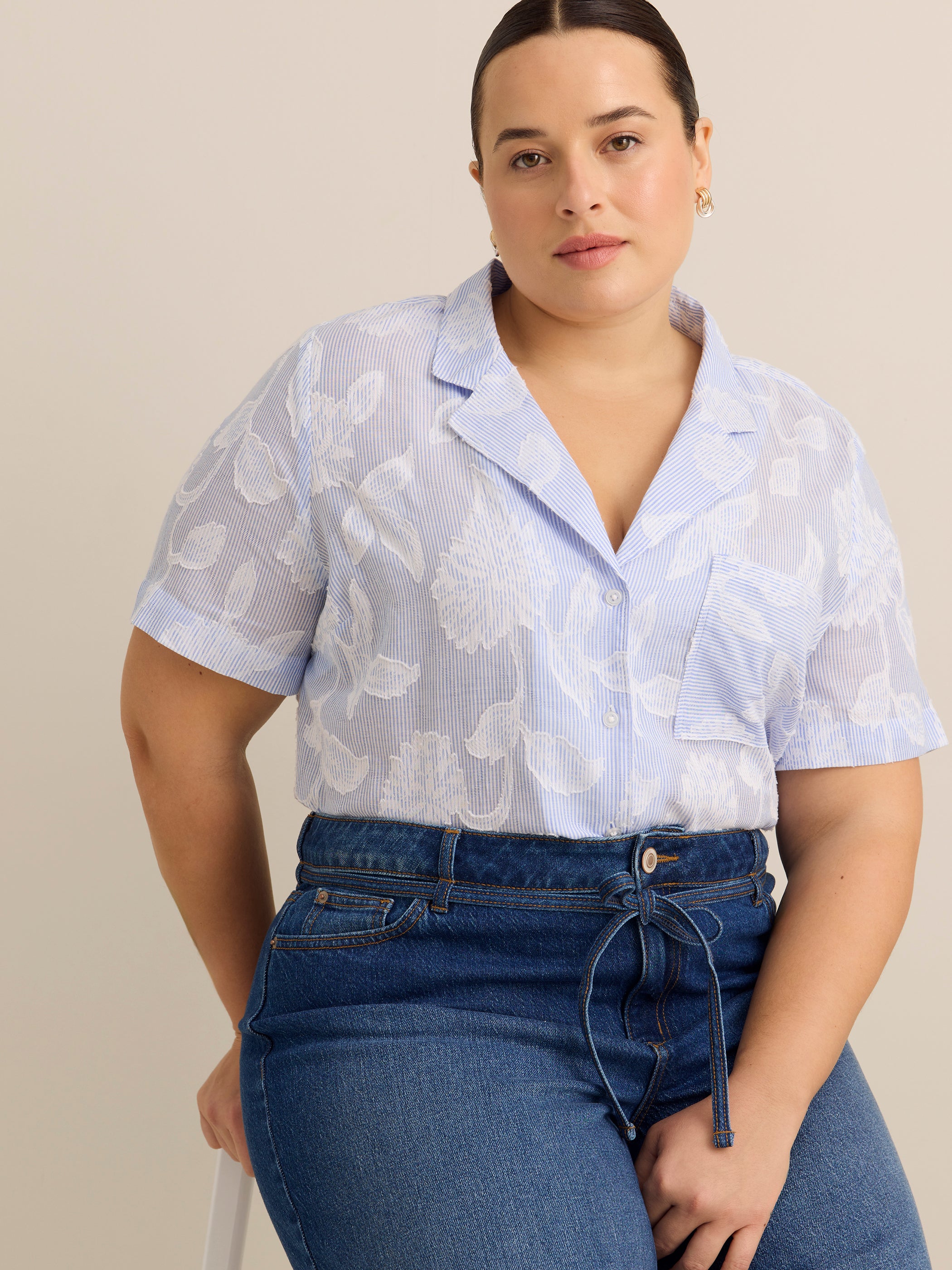 Camp Collar Loose Cotton Blouse