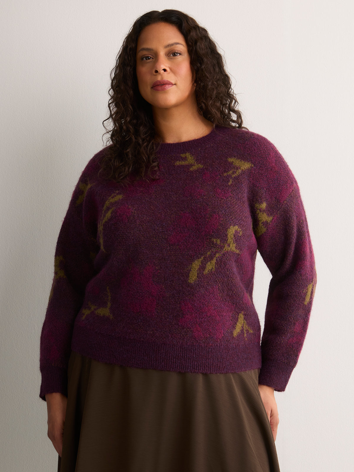 Purple Crew-Neck Jacquard Sweater
