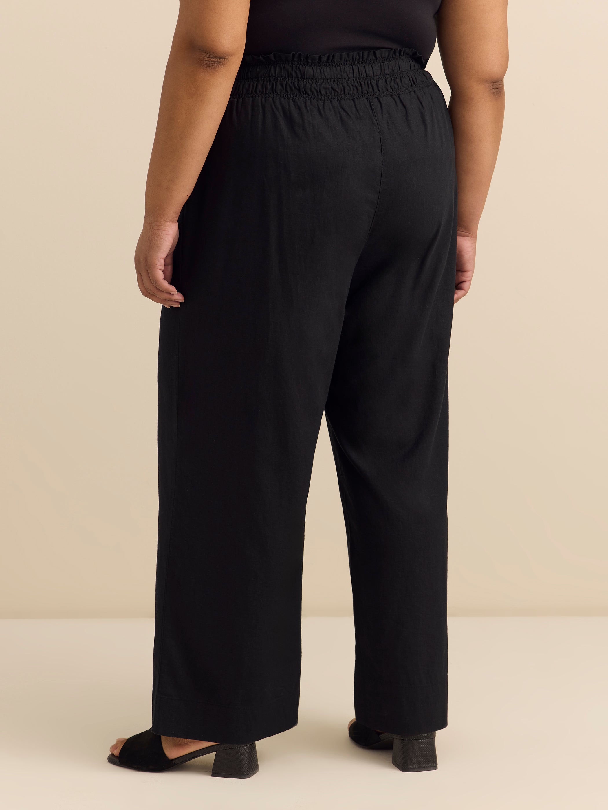 Solid Linen Blend Wide Leg Pant