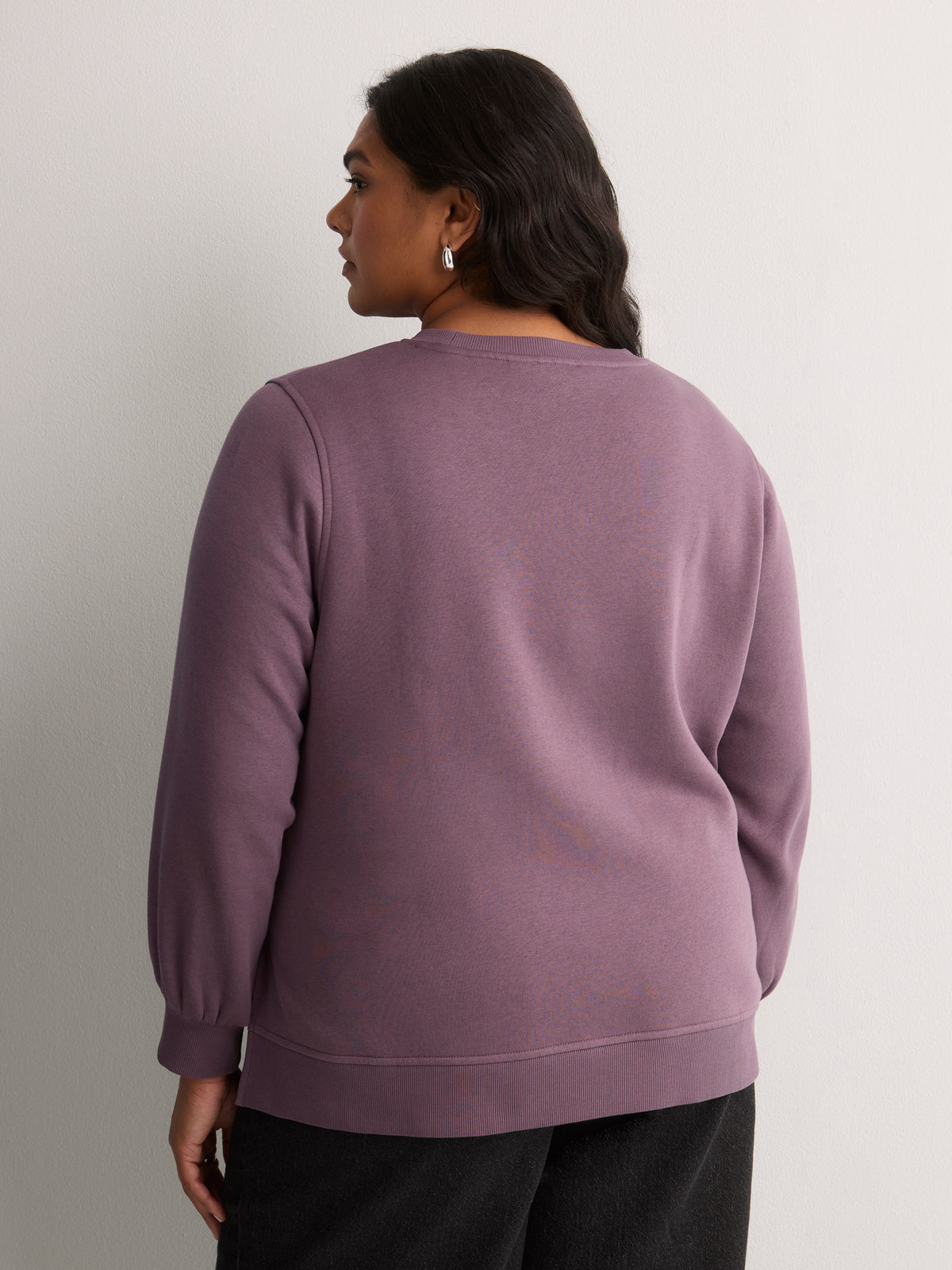 Loose Crew-Neck Fleece Sweatshirt with Long Balloon Sleeves