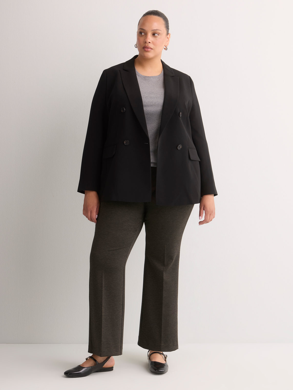 Petite, Mixed Brown Bootcut Pull-On Knit Pant, Essential Pant