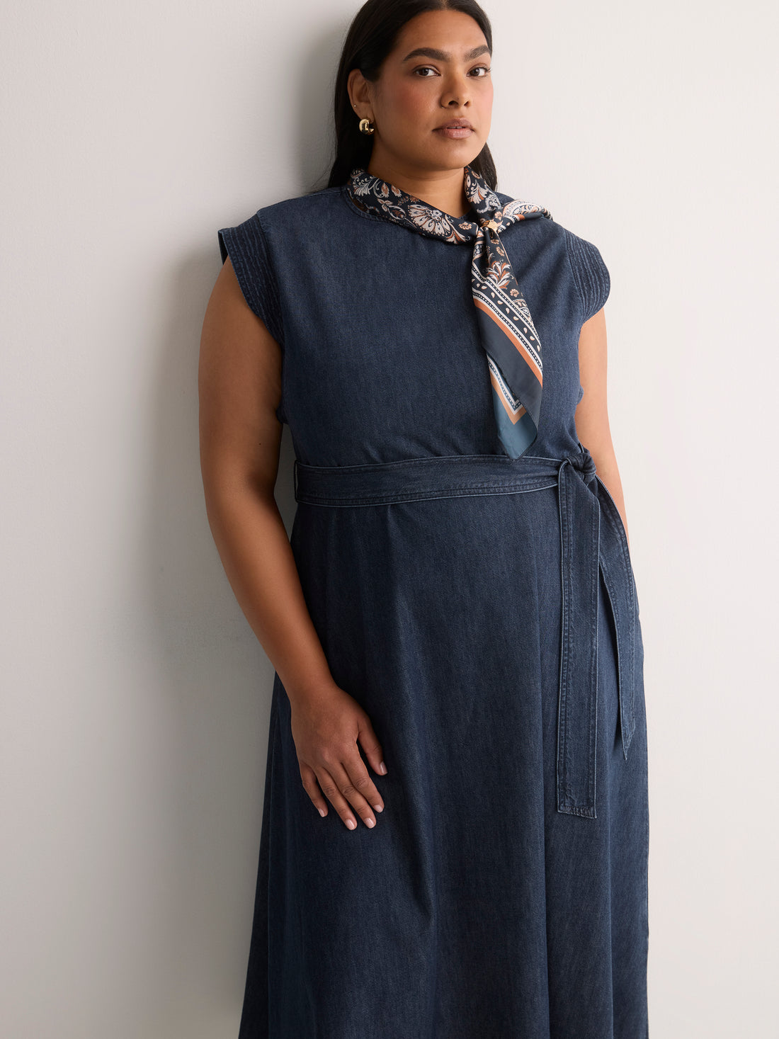 Penningtons Sleeveless Fit & Flare Dark Denim Midi Dress Women