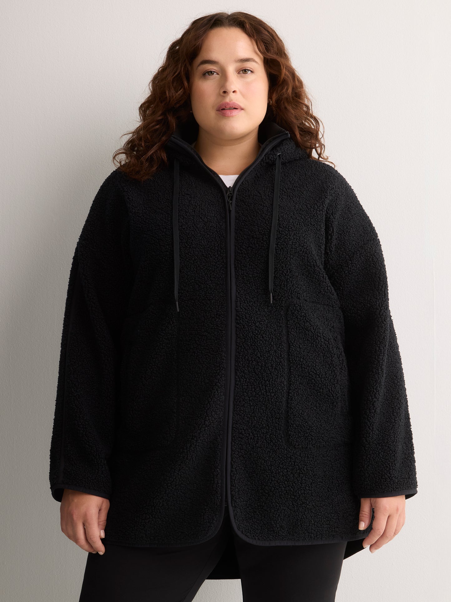 Long Hooded Mock-Neck Sherpa Jacket - Active Zone