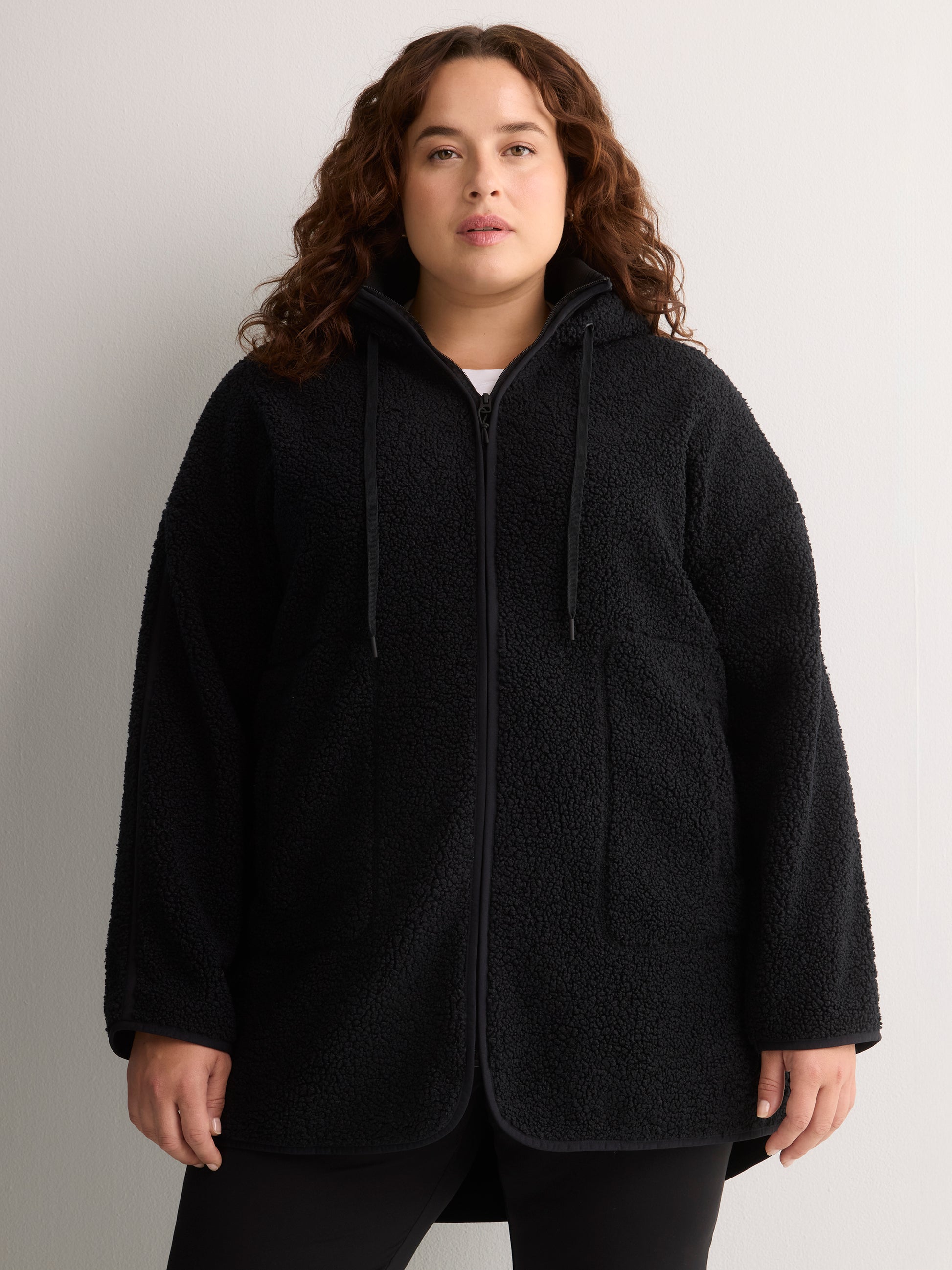 Long Hooded Mock-Neck Sherpa Jacket - Active Zone