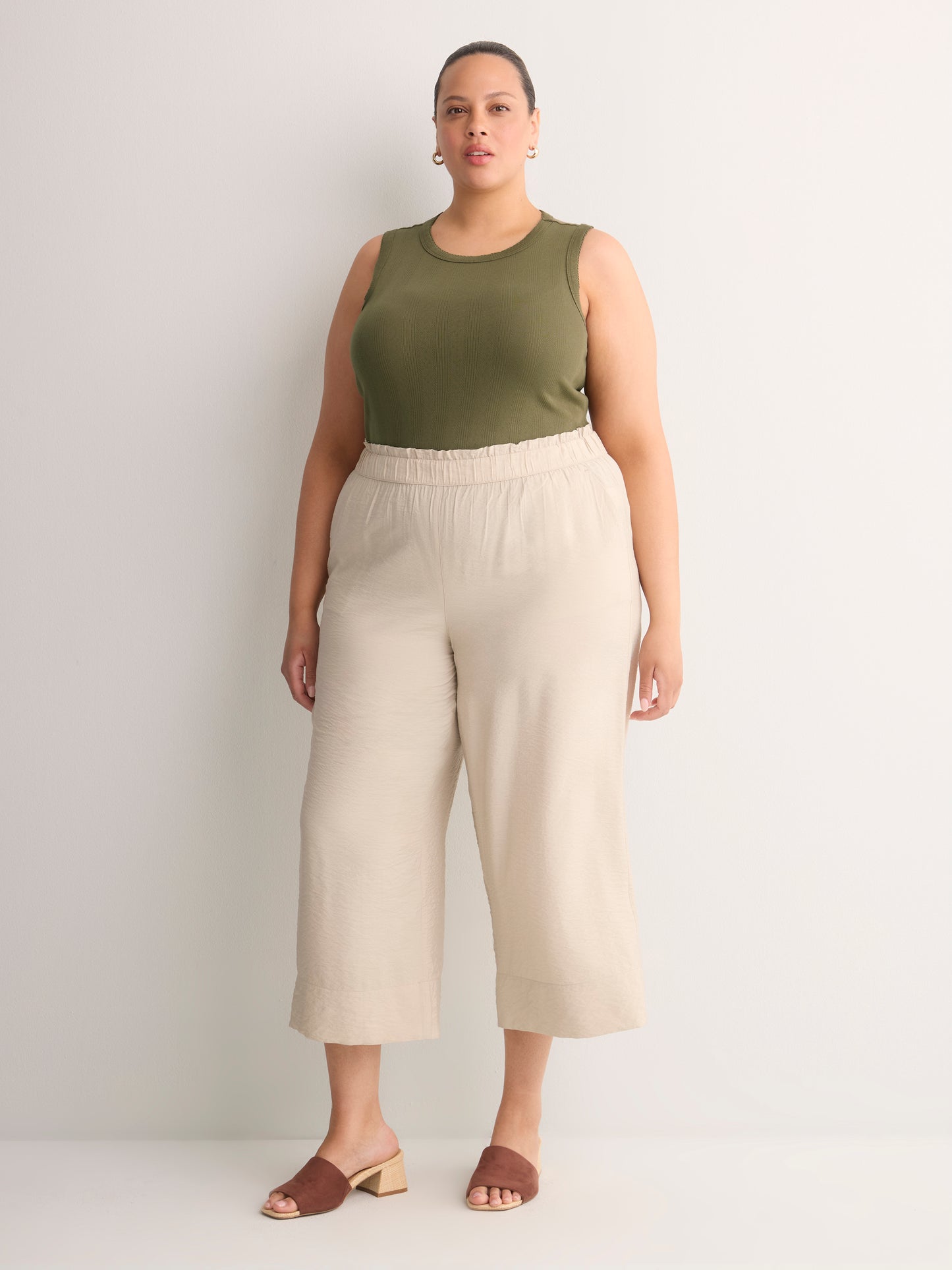 Grey Pointelle Knit Fitted Tank Top