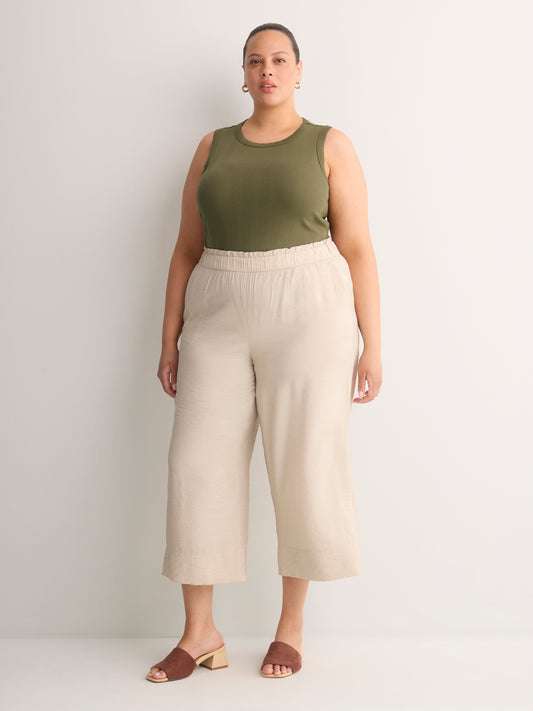 Grey Pointelle Knit Fitted Tank Top