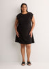 Crew-Neck Extended-Sleeve Knit Dress with Side Shirring
