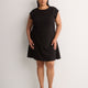Crew-Neck Extended-Sleeve Knit Dress with Side Shirring