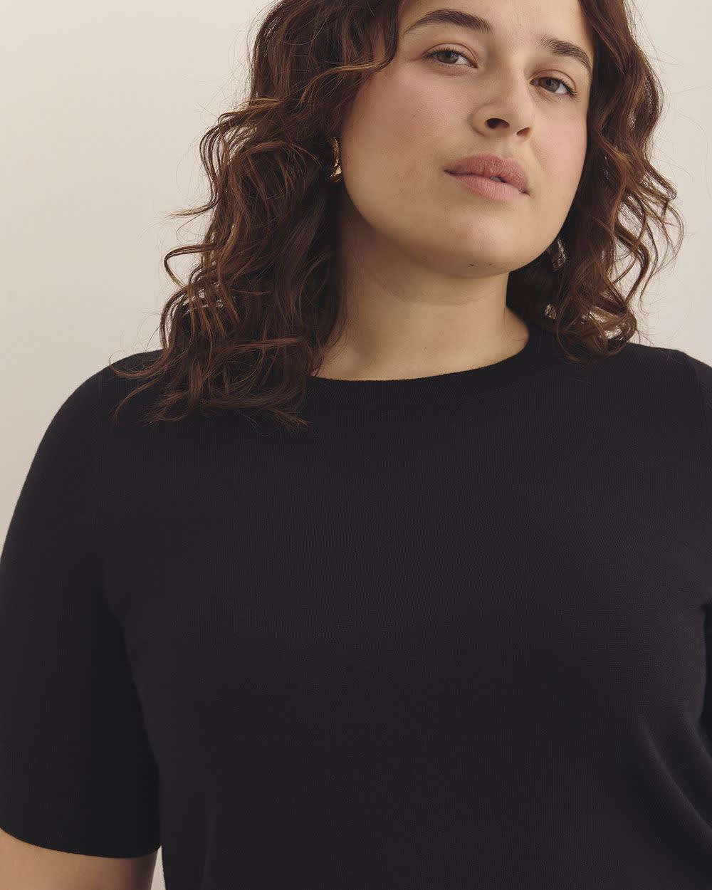 Pull à col rond et manches au coude, tissu responsable