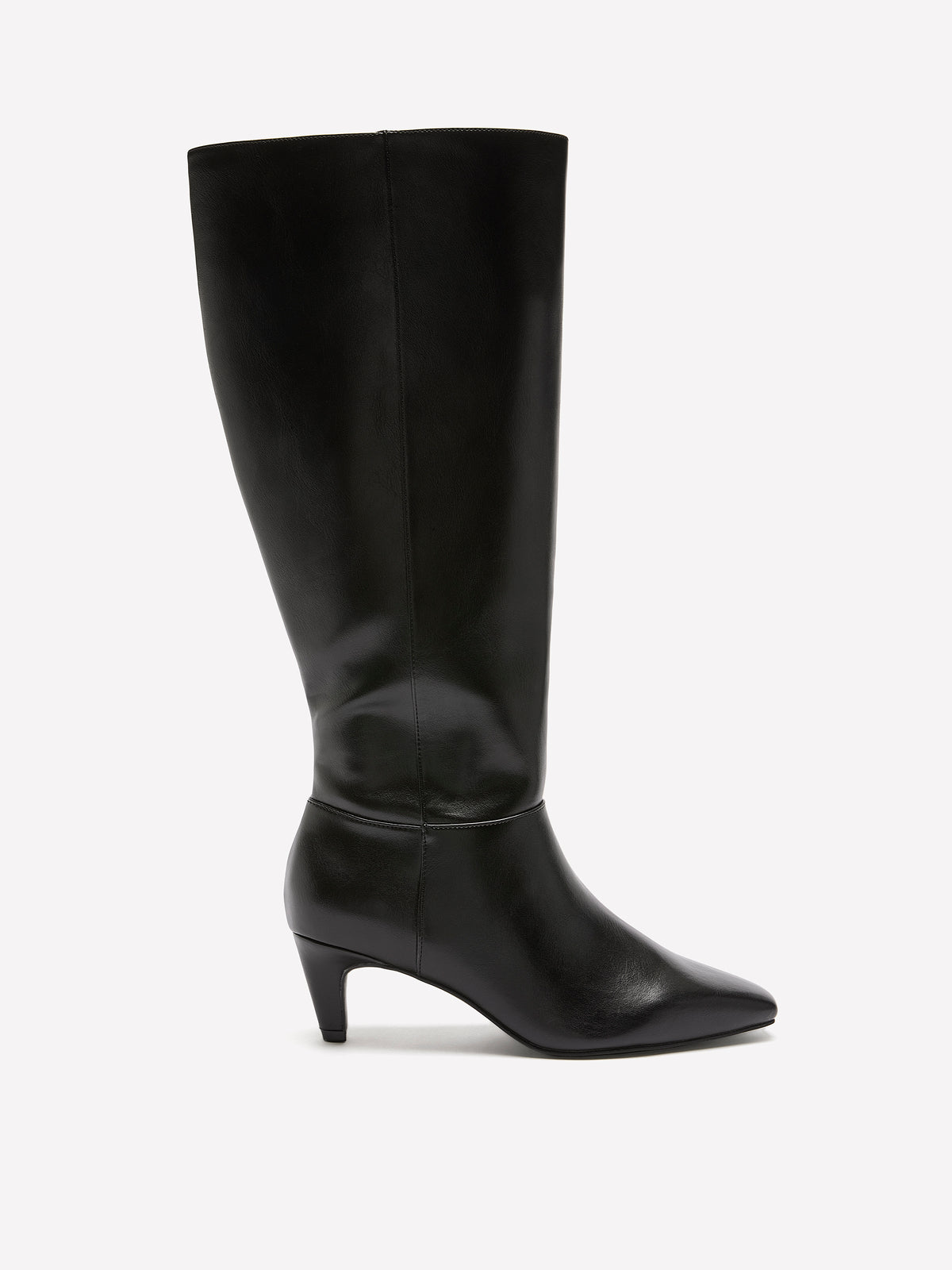 Extra Wide Width, Black Tall Faux Leather Kitten-Heel Boot