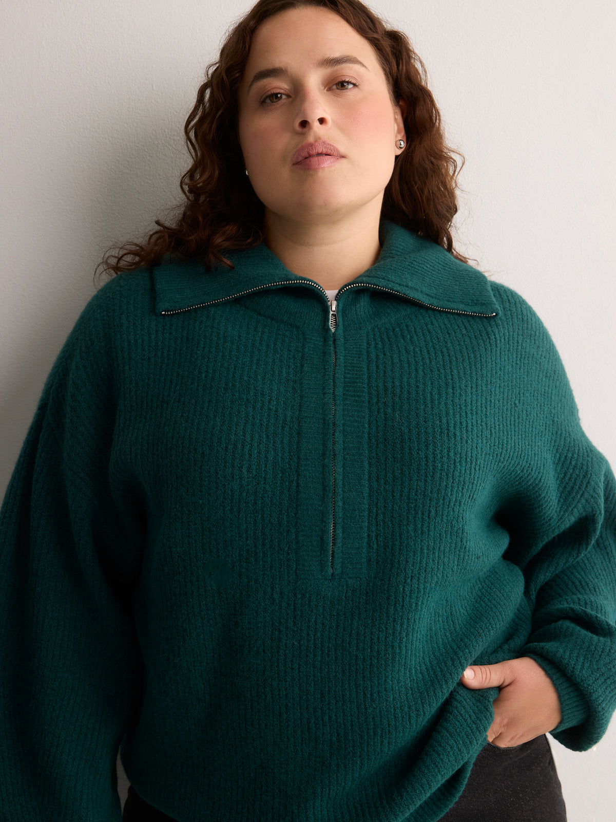 Loose-Fit Half-Zip Shaker Knit Sweater