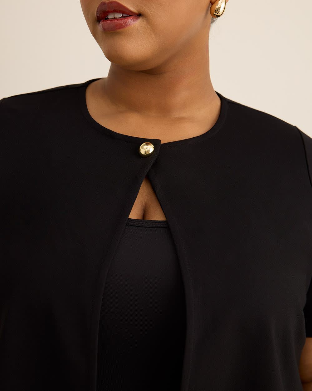 Black Knit Bolero with Button Detail