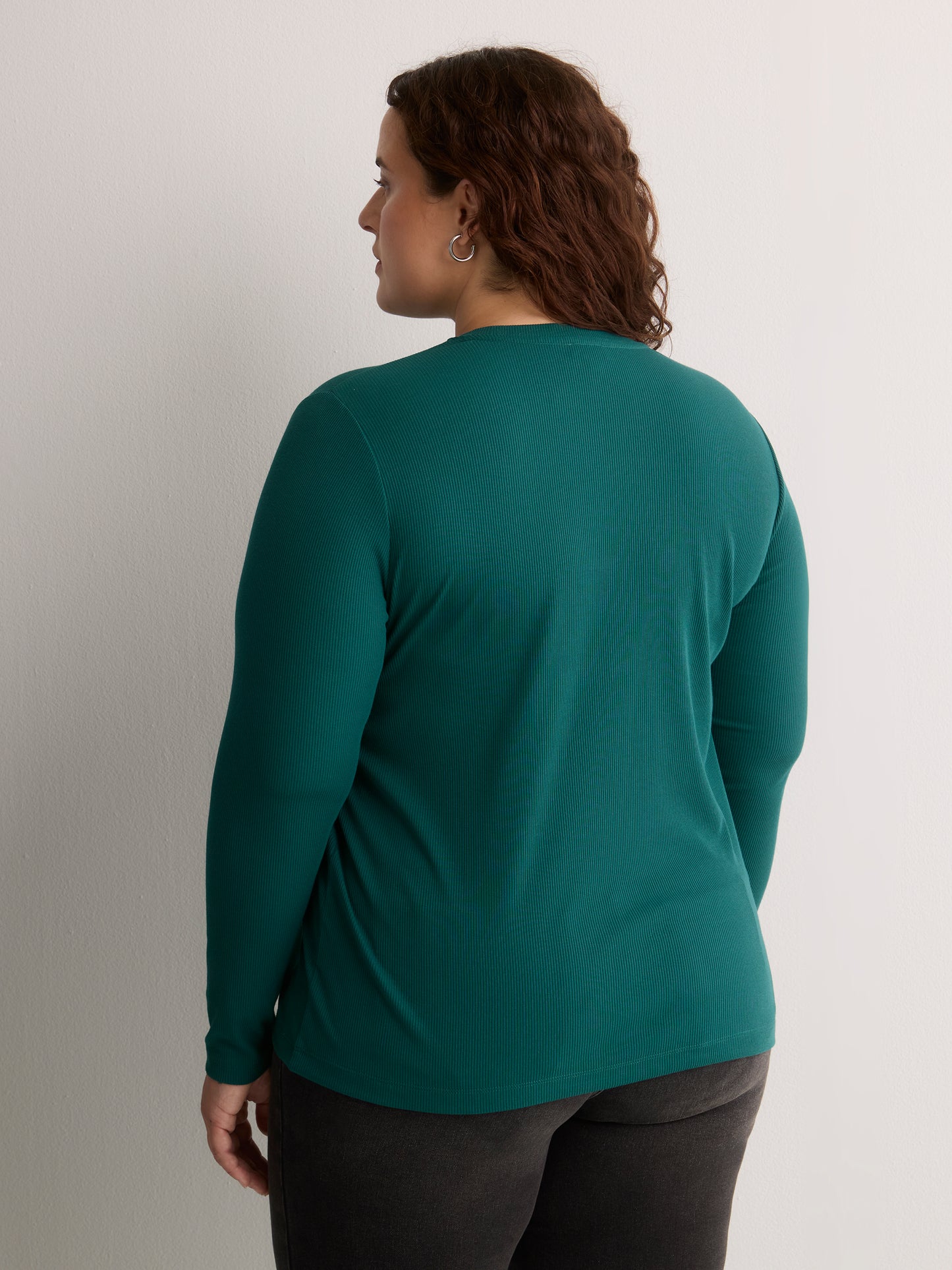 Dark Blue Boyfriend-Fit Long-Sleeve Rib Knit Tee