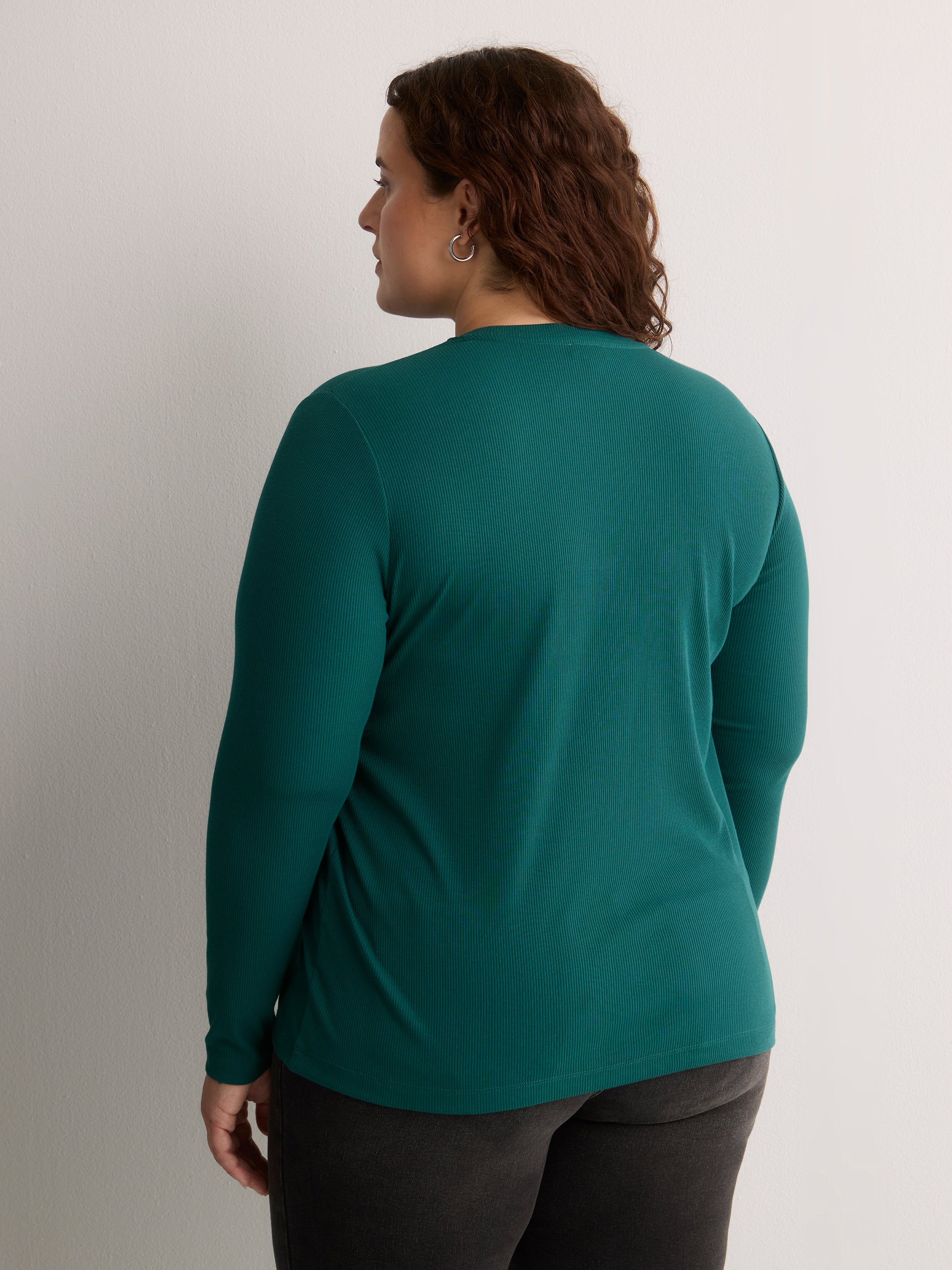 Dark Blue Boyfriend-Fit Long-Sleeve Rib Knit Tee