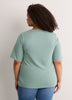 Straight Elbow-Sleeve Ribbed Knit Henley Top
