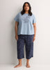 Blue Short-Sleeve Boxy Pyjama Top with Squirrel Print - tiVOGLIO