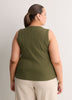 Grey Pointelle Knit Fitted Tank Top