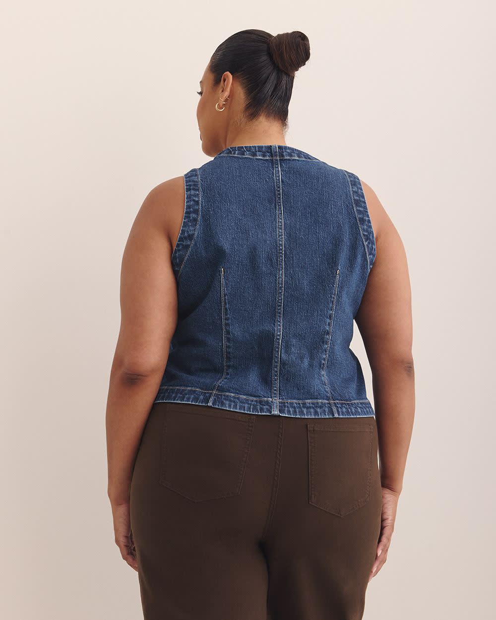 Sleeveless Buttoned-Down Denim Vest - d/C JEANS