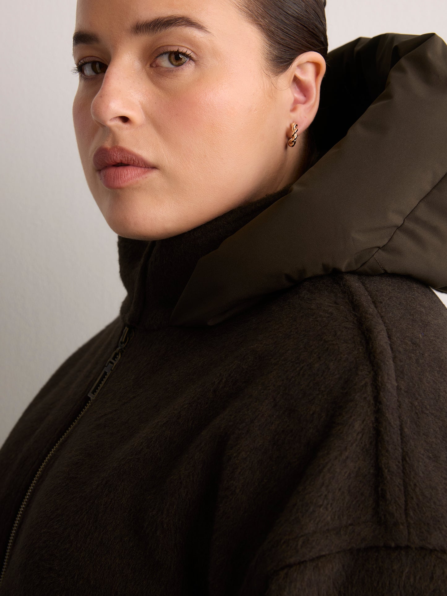 Unlined Coat with Puffer Hood