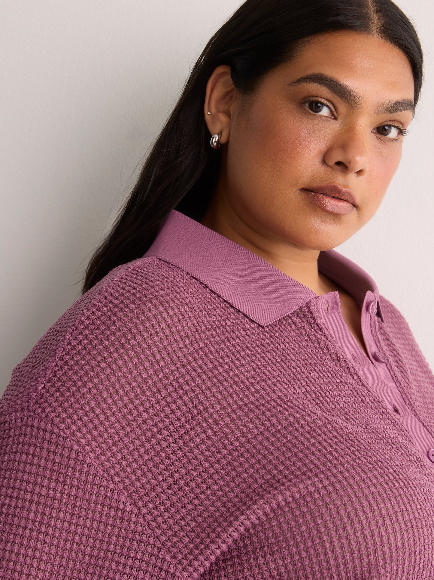 Crochet Waffle Polo Shirt - Active Zone