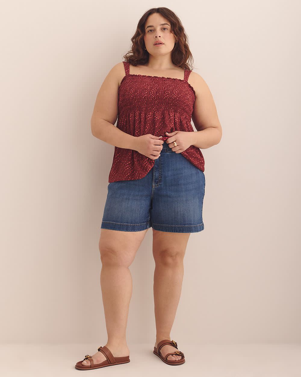 Smocking Knit Top with Large Straps