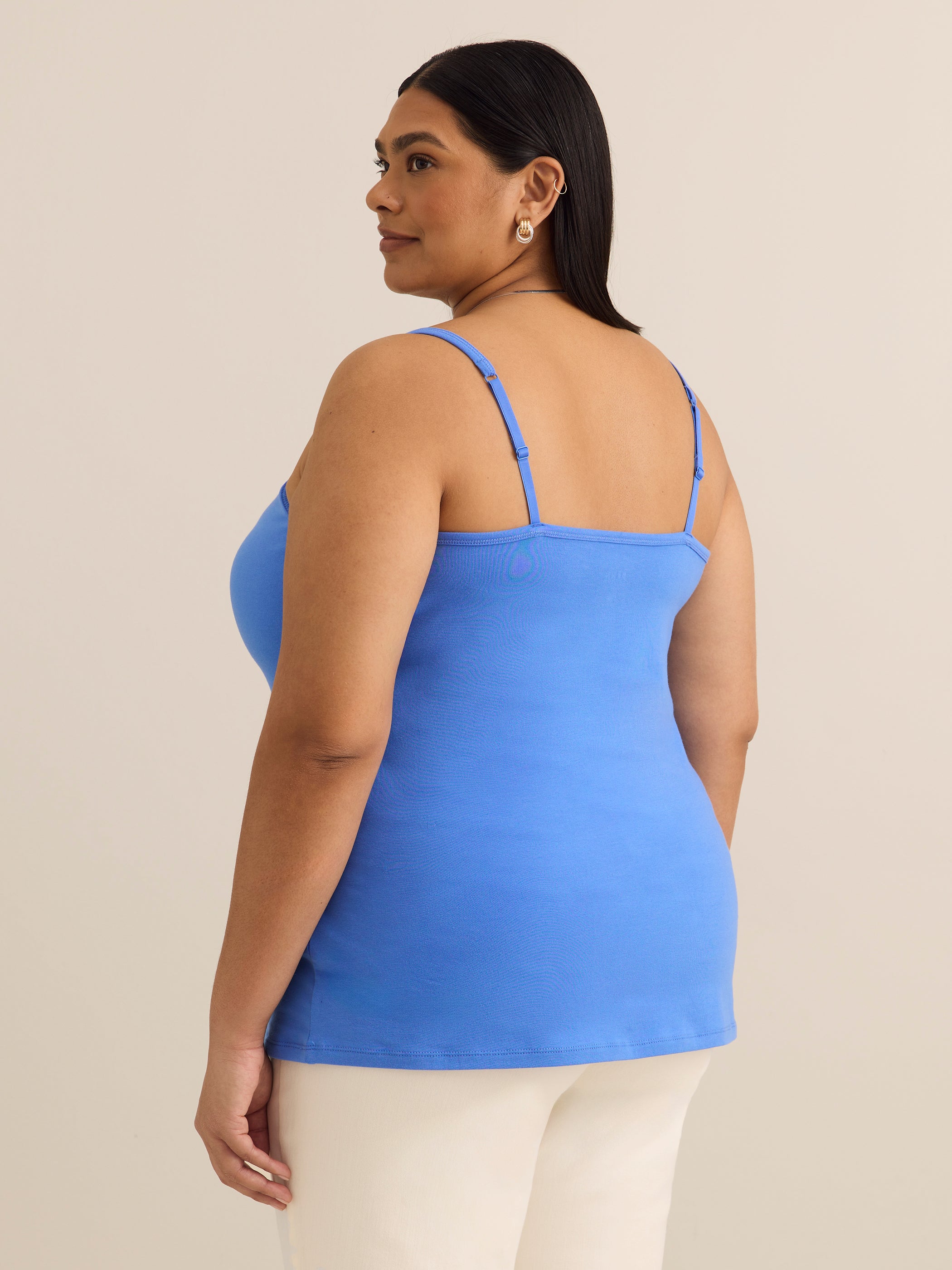 Solid Cotton Fitted Cami with Adjustable Straps